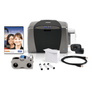 An HID Fargo DTC1250e base card printer with accessories and software.
