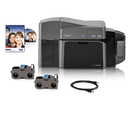 An HID Fargo DTC1250e base card printer with accessories and software.