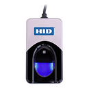 A DigitalPersona 4500 Fingerprint Reader straight facing. 