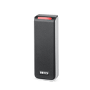 An HID Signo 20 PACS reader left-angled with red LED.