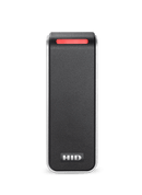 An HID Signo 20 PACS reader straight facing with red LED.