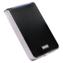 An HID Signo 40 PACS reader left-tilted with blue LED.