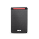 An HID Signo 40 PACS reader straight facing with red LED.