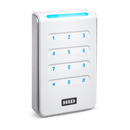 A white HID Signo 40K PACS reader right-angled tilted with blue LED.